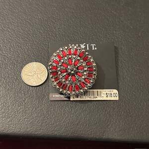 Mixit Red & Black Rhinestone Statement Ring, Stretchable Band